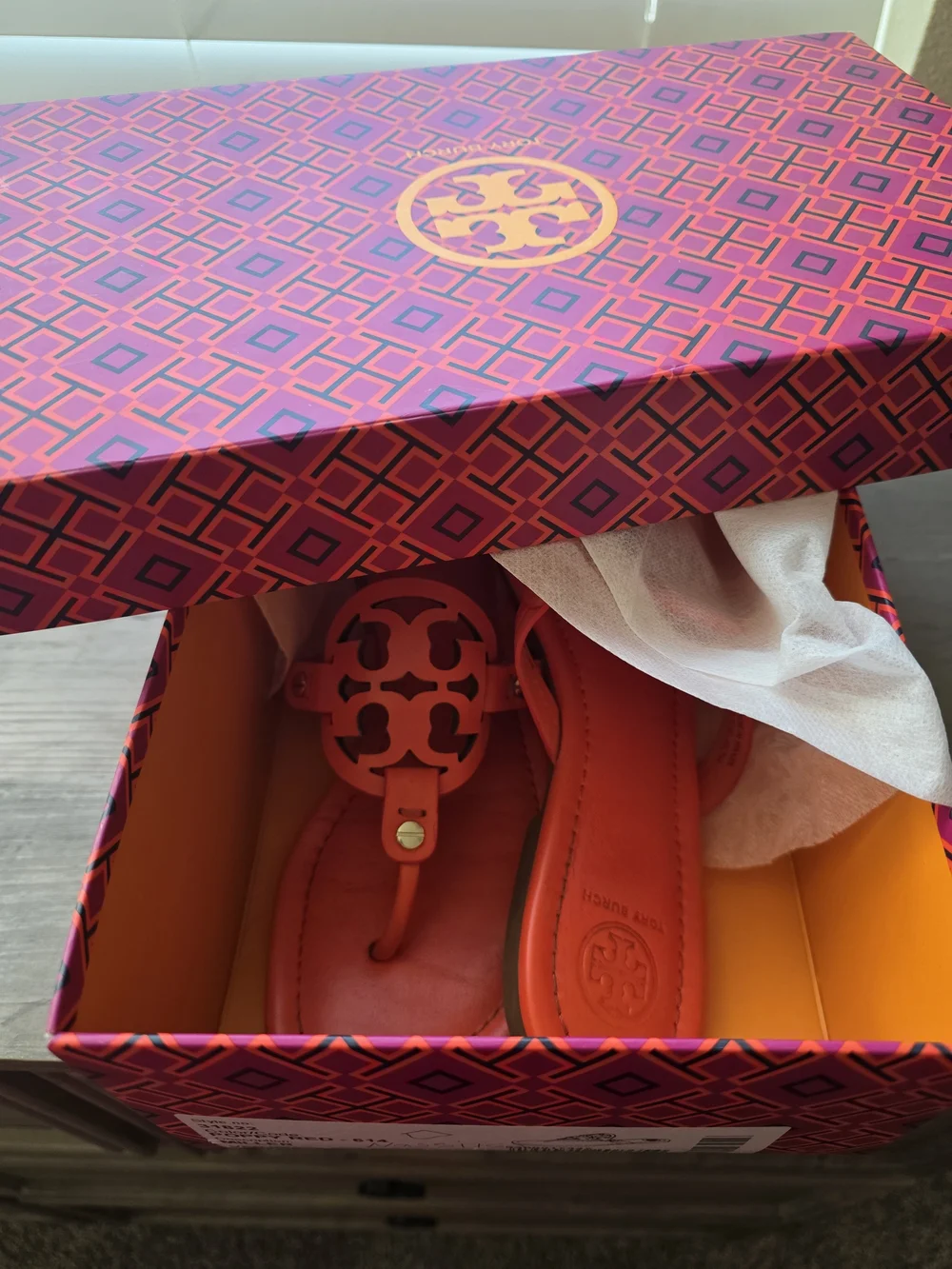 Tory Burch Women’s Poppy Red Miller Logo Thong Sandals